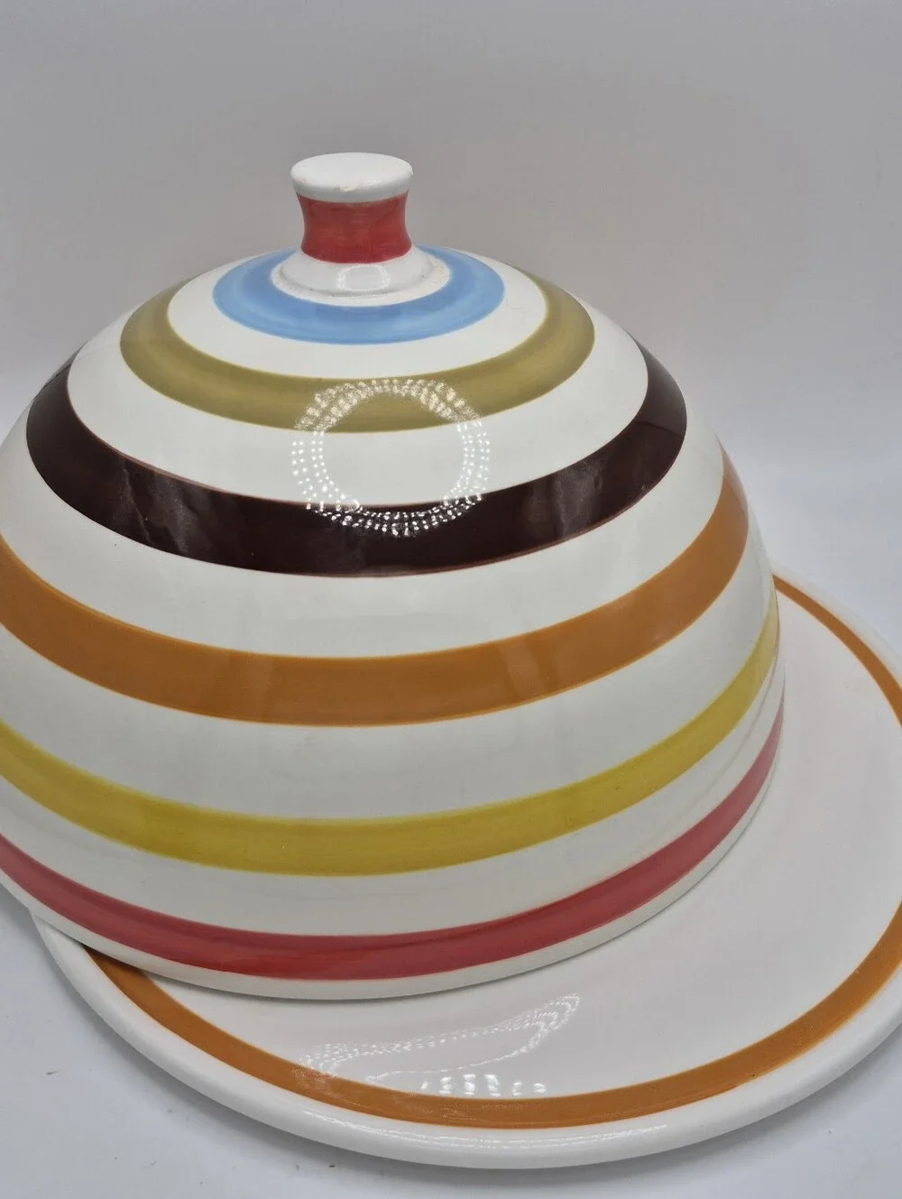 Jonathan Adler Striped Ceramic Cake Plate- Multicolor